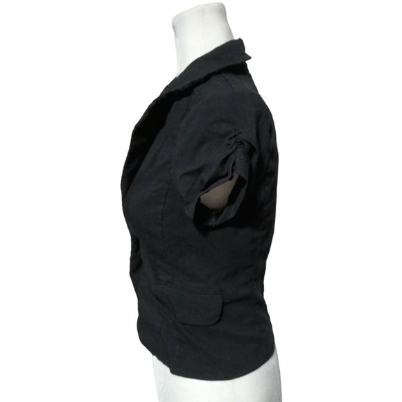 Rampage Black Bolero Shacket Women's Size M Cropped Jacket Ruched Short Cap Slee - Picture 4 of 11